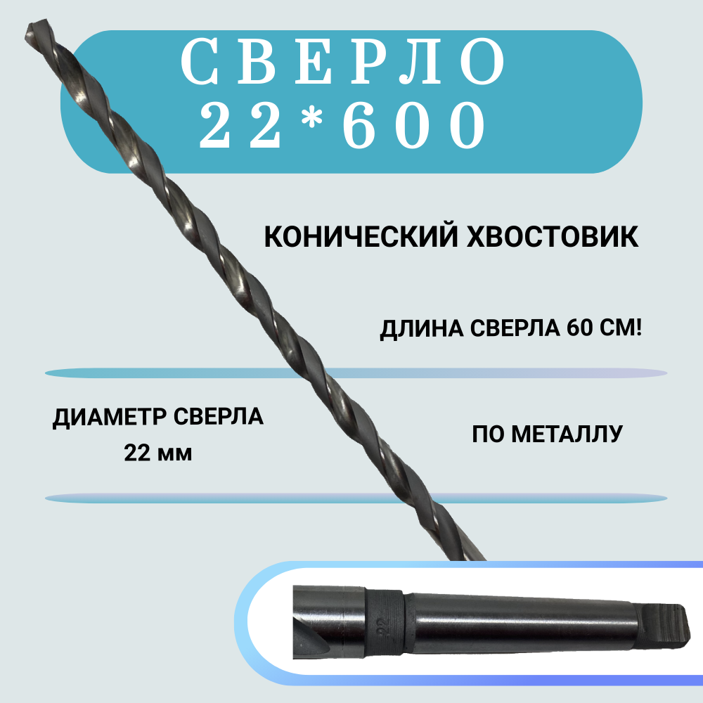 фото Сверло по металлу конический хвостовик hss 22*600(500), 1 шт nobrand