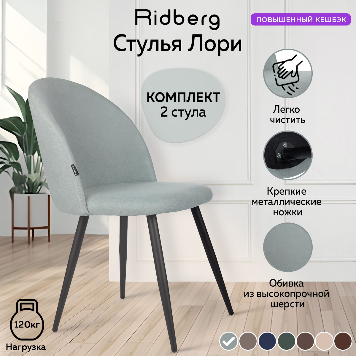 Комплект стульев для кухни Ridberg Лори Wool blue 2 шт