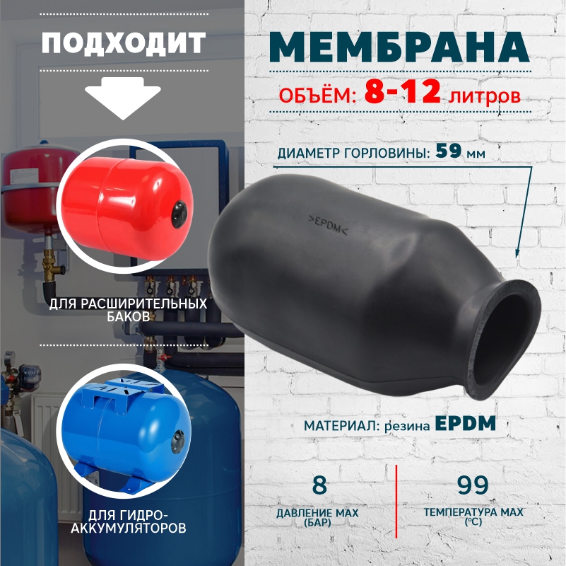 фото Мембрана thermofix для гидроаккумуляторов и расширительного бака 8-12 л