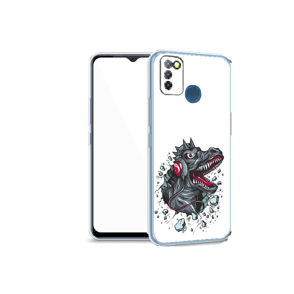

Чехол MyPads Tocco для Infinix Hot 10 Lite Нарисованный динозавр в наушниках, Прозрачный, Tocco