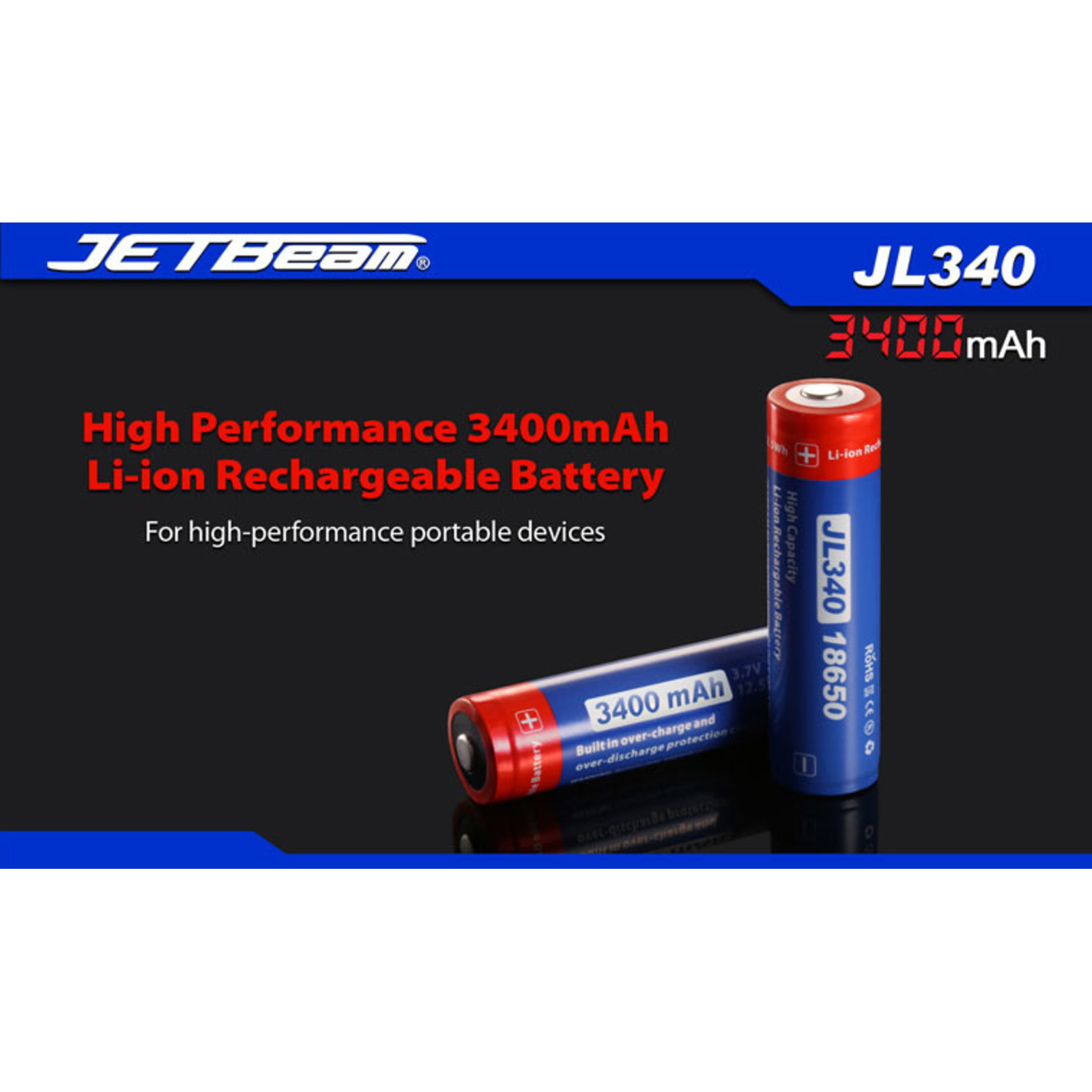 

Аккумулятор JETBeam JL340 18650 Li-io 3.7v 3400 mAh, JL3400