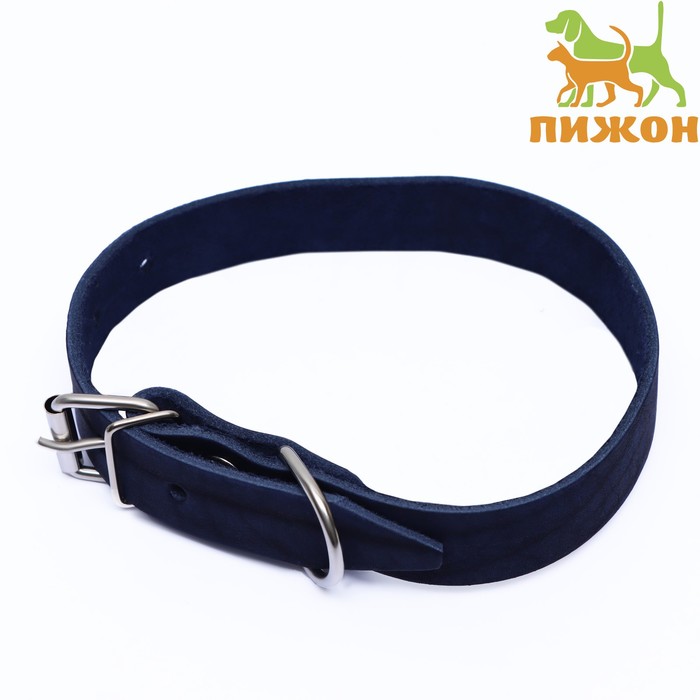 

Ошейник для собак синий, кожа, металл, ОШ 25-35 см