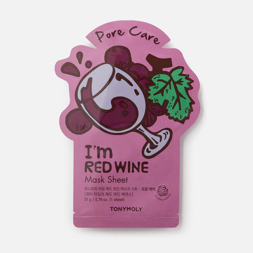

Маска для лица TONY MOLY I'm Red Wine тканевая, уход за порами 21 г
