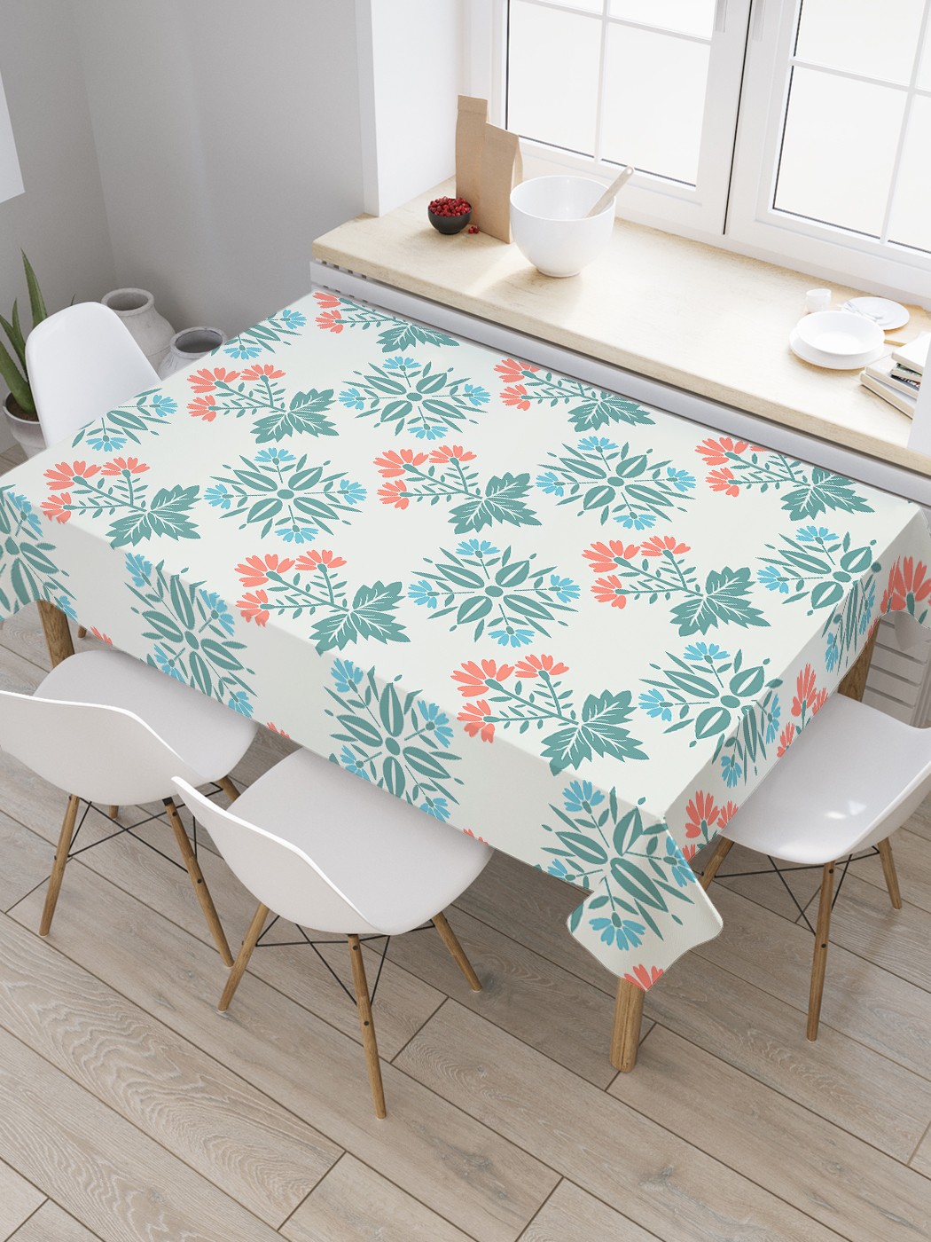 

Скатерть прямоугольная JoyArty "Флористический паттерн" из сатена, 180x145 см, Голубой, Флористический паттерн