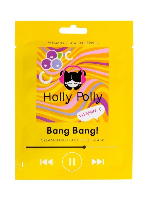 Маска Holly Polly Bang Bang! Тканевая для Лица С и Ягодами Асаи Витаминная, 22г