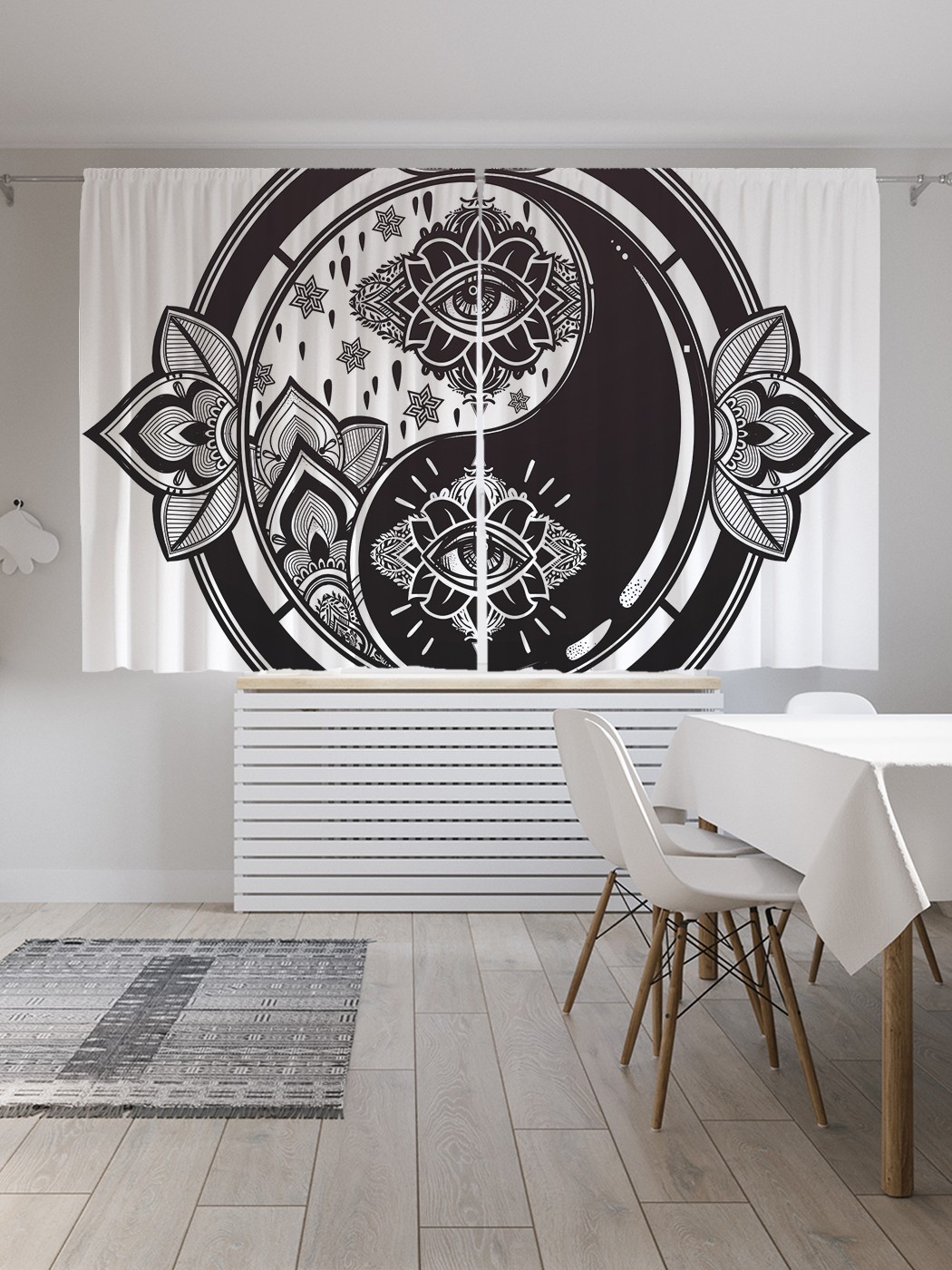 фото Классические шторы joyarty "инь-янь в кругу", серия oxford delux, 2 полотна 145x180 см