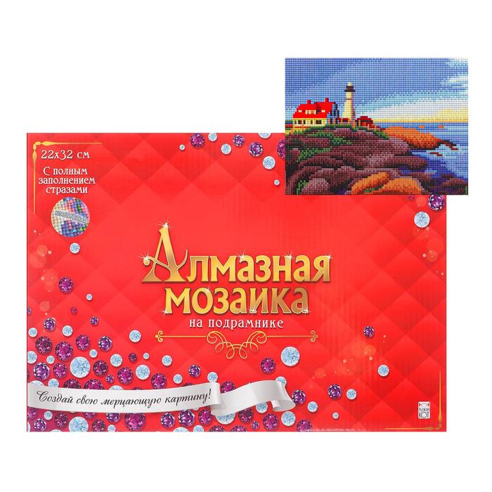 

Алмазная мозаика 22х32 см, c подрамником, с полным заполнением, «Маяк на берегу»