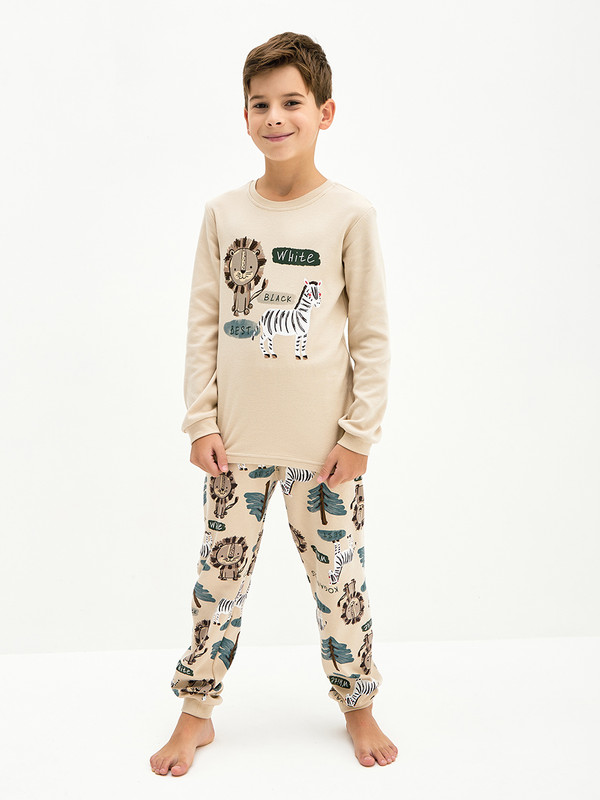 Пижама детская KOGANKIDS 552-814-05, бежевый набивка Сафари, 128 merimeri тарелки сафари с леопардовым принтом 165x254 мм 8 шт