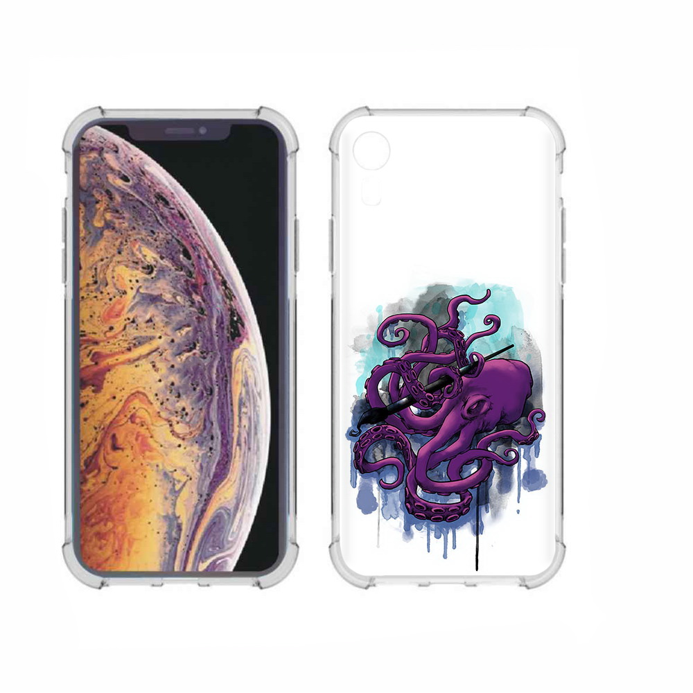 

Чехол MyPads Tocco для Apple iPhone XR фиолетовый осьминог, Прозрачный, Tocco