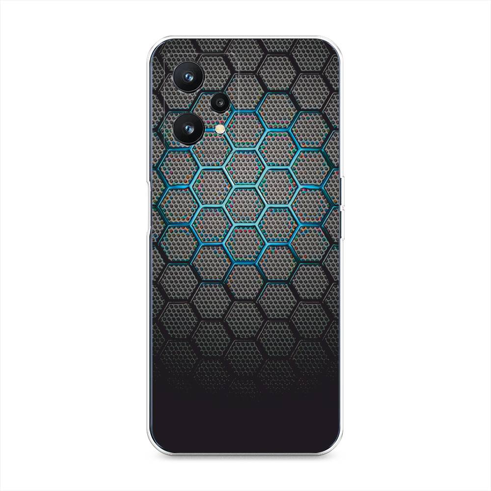 

Силиконовый чехол "Бирюзовые соты" на Realme 9 5G, Черный;бирюзовый