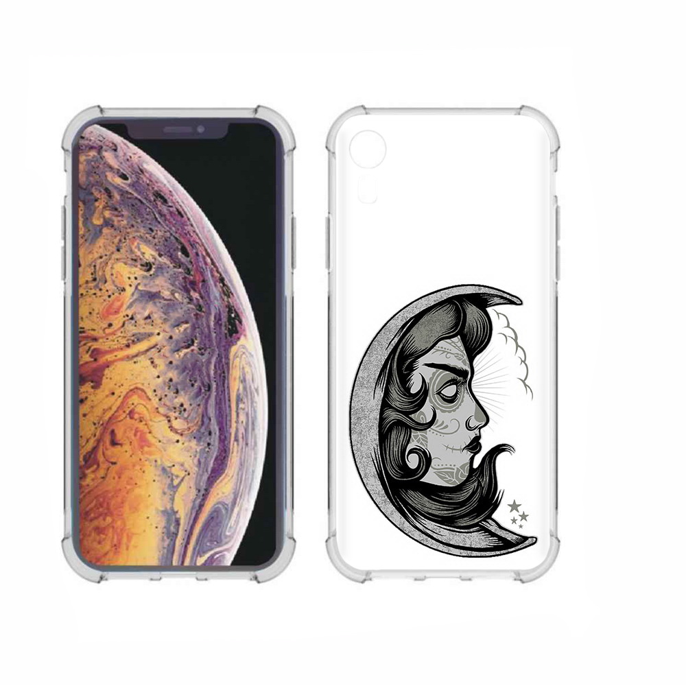

Чехол MyPads Tocco для Apple iPhone XR черно белая луна с лицом, Прозрачный, Tocco