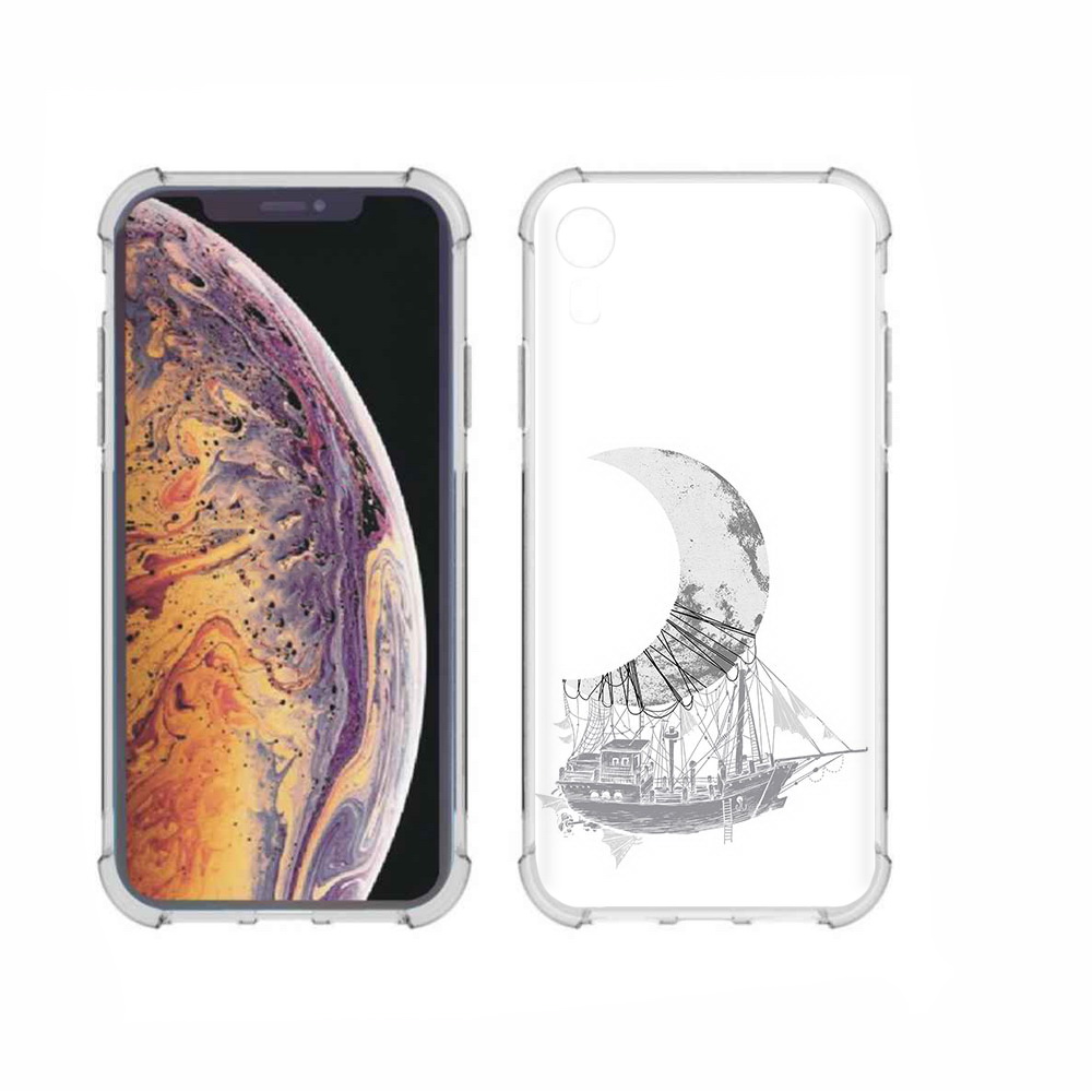 

Чехол MyPads Tocco для Apple iPhone XR черно белый корабль полумесяц, Прозрачный, Tocco