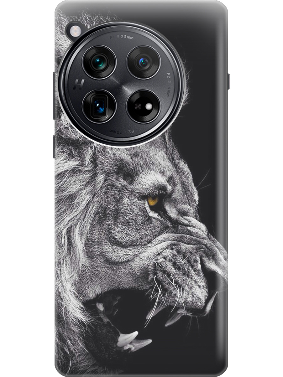 

Силиконовый чехол на OnePlus 12 с рисунком "Морда льва", Серый;черный, 20012114