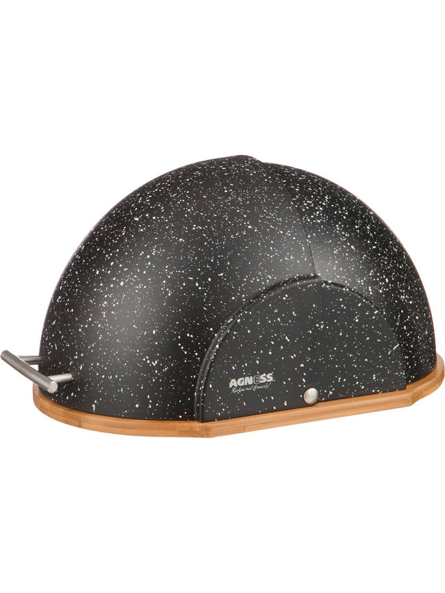 

Хлебница деревянная Agness Black marble с крышкой 36Х26Х20 см 938-013, Черный