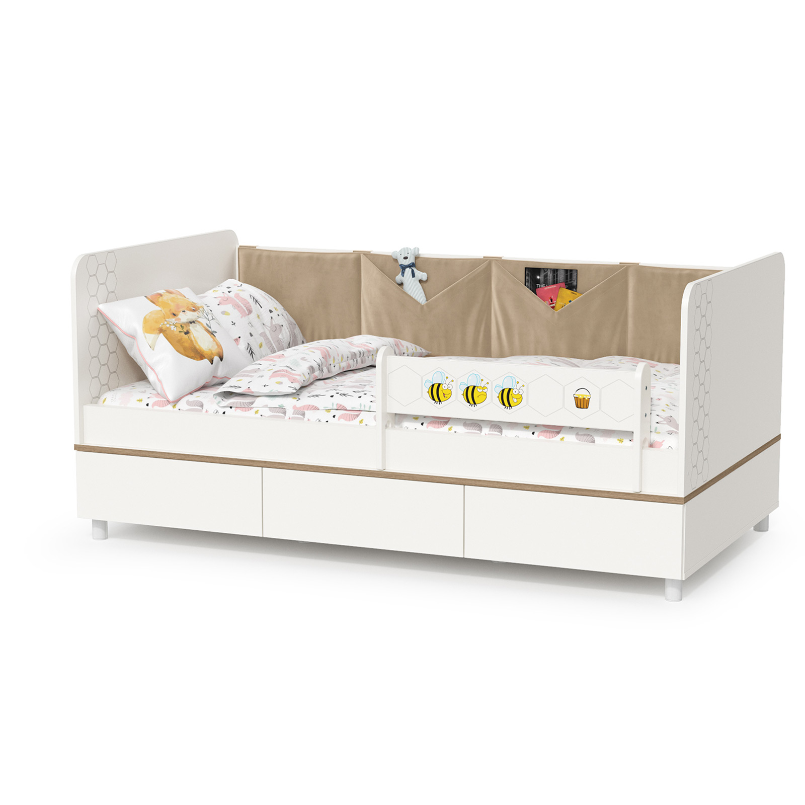 Детская кровать с ящиками Mobi Эйп 11.40 белый, дуб белый, 164,2х89,7х75 см