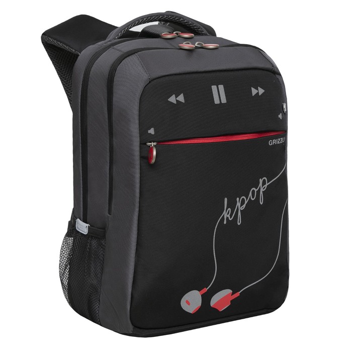 Рюкзак школьный, 39 х 26 х 19 см, Grizzly 156 черный/серый/красный RB-156-2_6