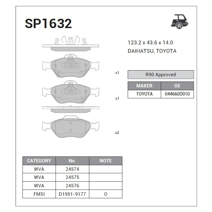 

Колодки задние TOYOTA YARIS (P9/P13) SP1632 SANGSIN