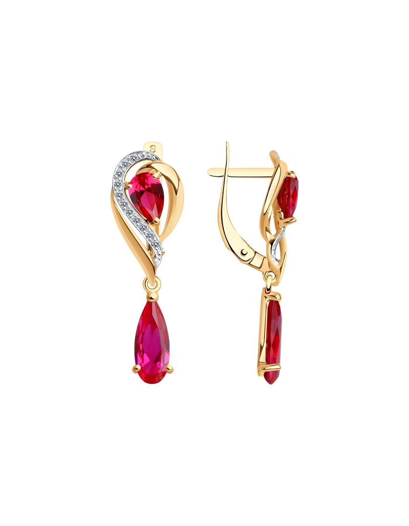 

Серьги подвески из золота TEO MAORI 837724967, рубин искусственный, 837724967