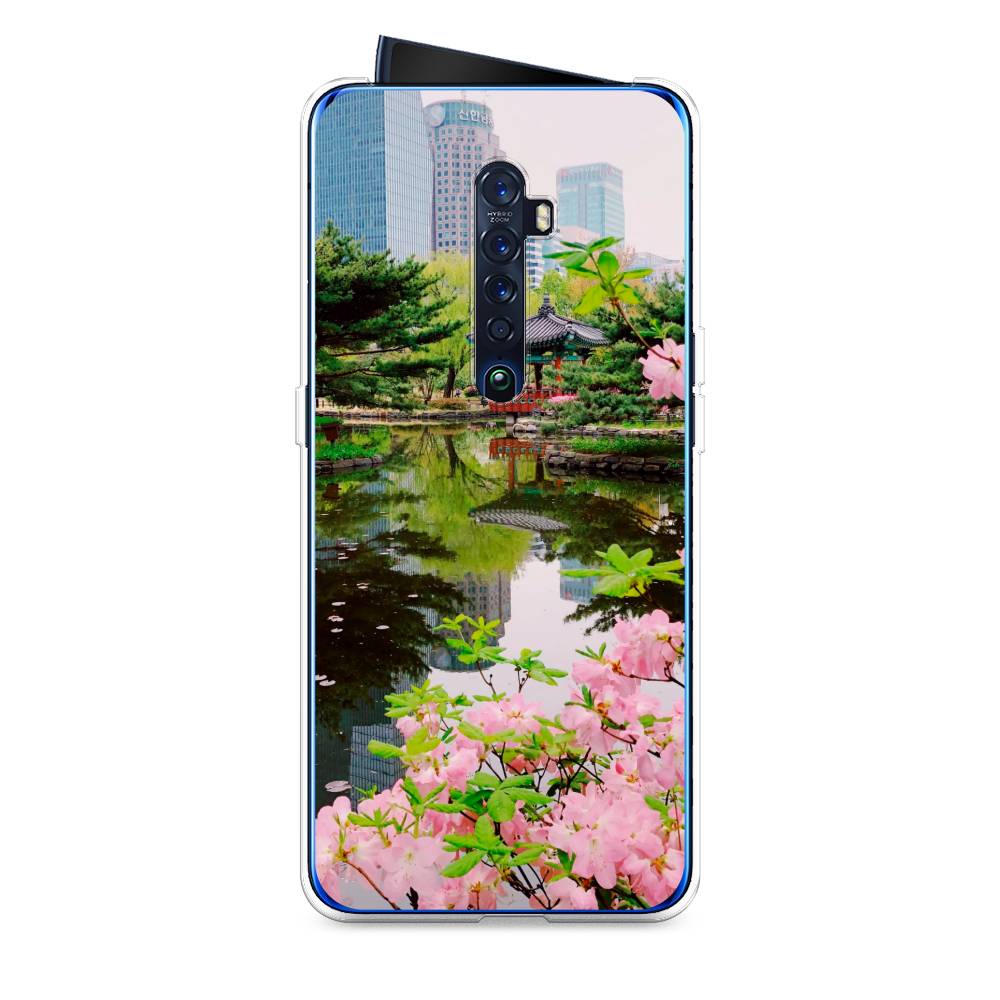 

Чехол на Oppo Reno 2 "Сакура возле озера", Зеленый;розовый;голубой, 253550-2