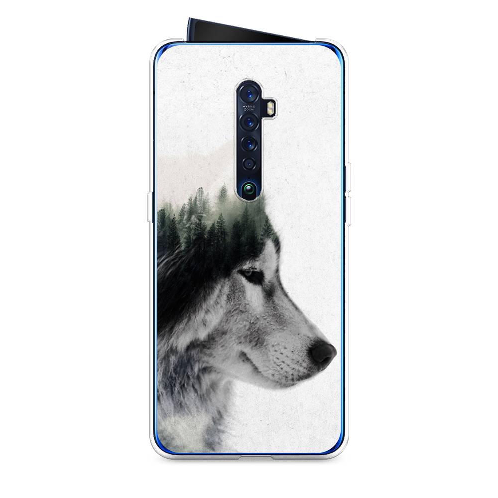 

Чехол на Oppo Reno 2 "Волк лес", Серый;белый, 253550-1