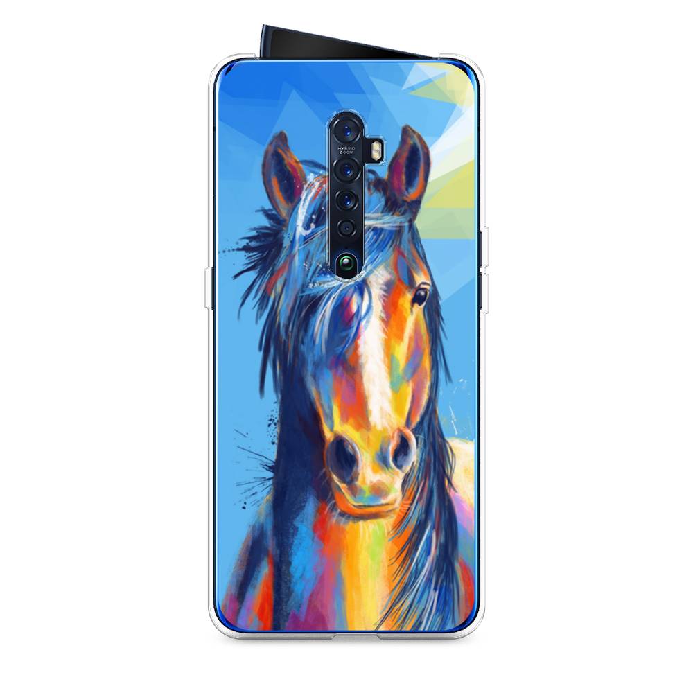 

Чехол на Oppo Reno 2 "Лошадь арт 3", Голубой;желтый;синий, 253550-1