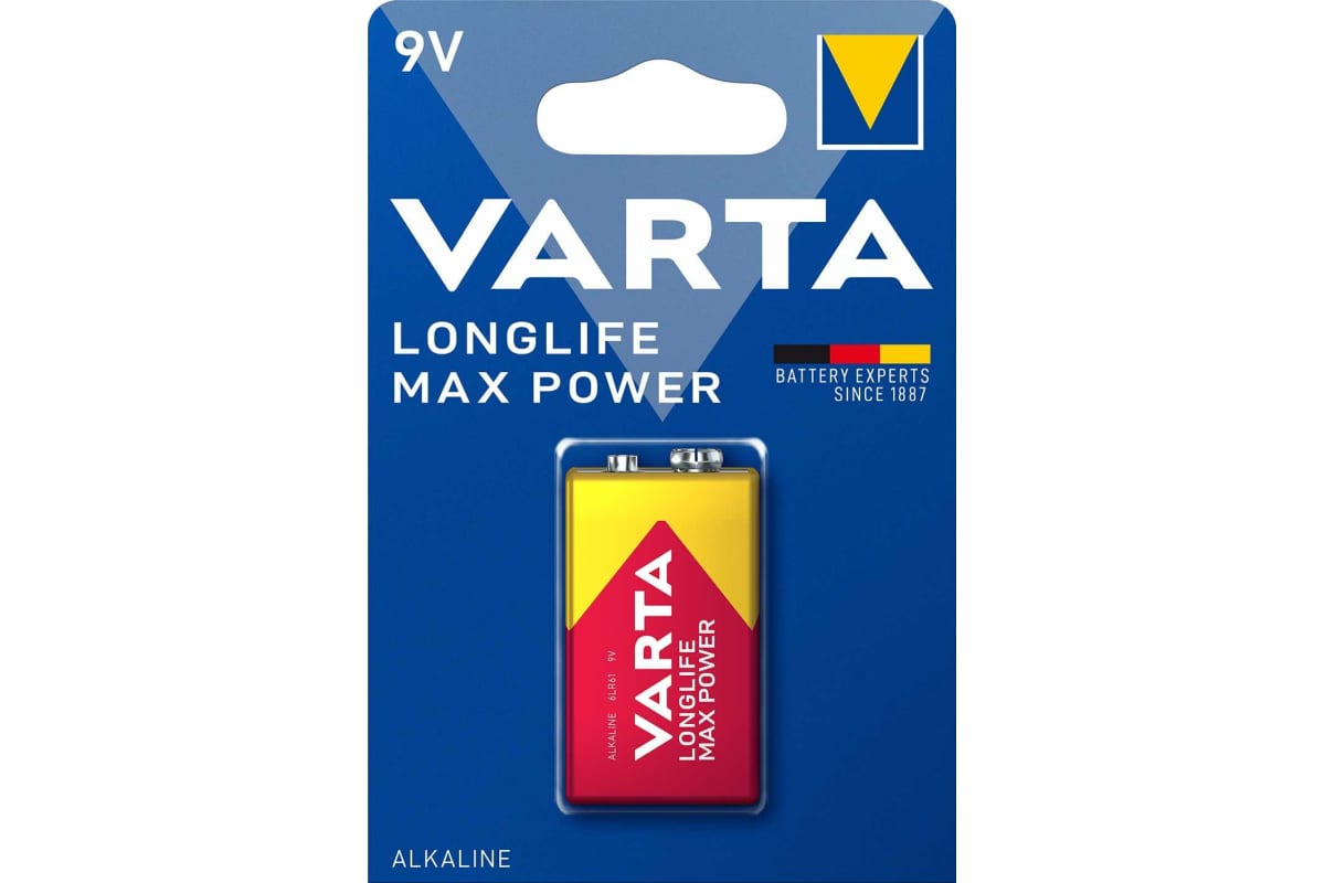 Батарейка Varta LONGLIFE MAX POWER (MAX TECH) Крона 6LR61 BL1 Alkaline 9V (1/10/50) 047221