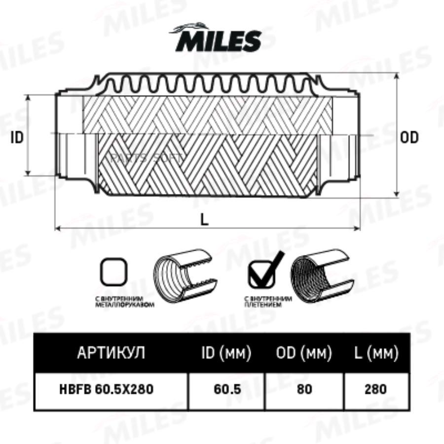 

MILES Труба гофрированная с внутренним плетением 60.5X280 MILES HBFB605X280