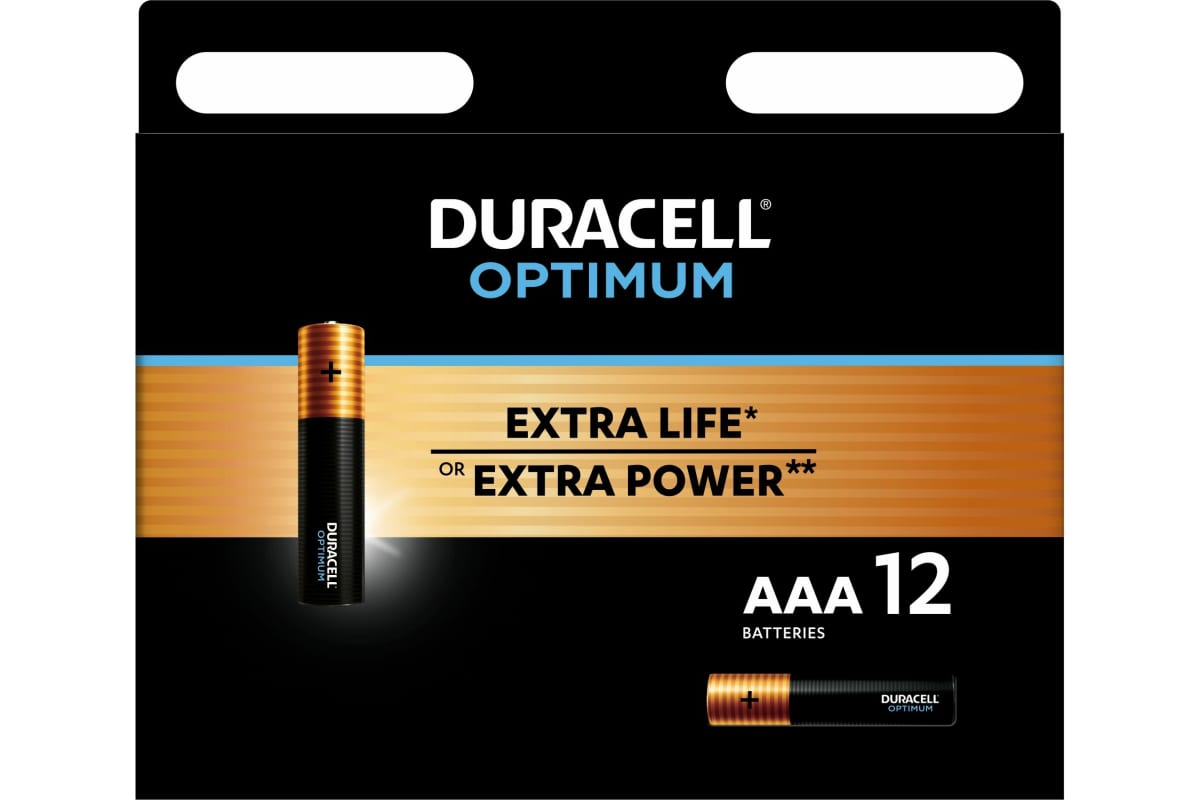 Батарейки Duracell Optimum щелочные, размера ААА, 12 шт., Б0056029