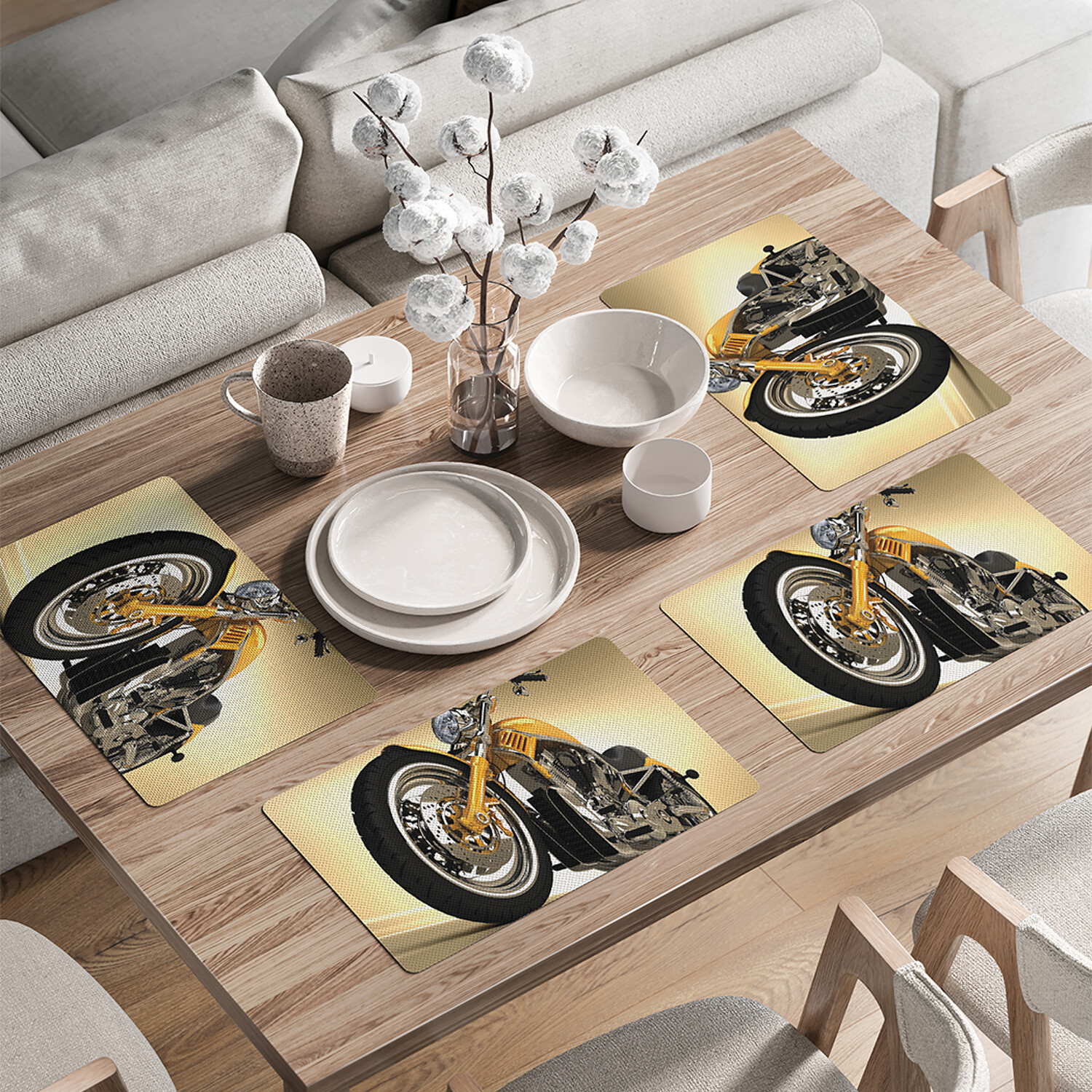 

Комплект тканевых салфеток JoyArty Желтый мотоцикл для сервировки стола 46x30 см, 4шт, Желтый мотоцикл