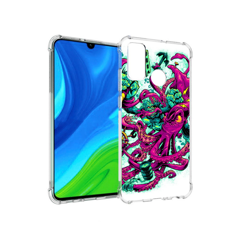 

Чехол MyPads Tocco для Huawei P Smart (2020) фиолетовый кракен, Прозрачный, Tocco