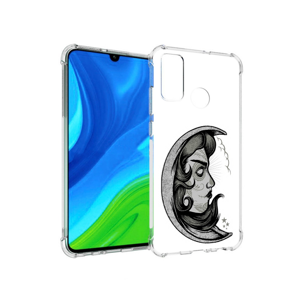 

Чехол MyPads Tocco для Huawei P Smart (2020) черно белая луна с лицом, Прозрачный, Tocco