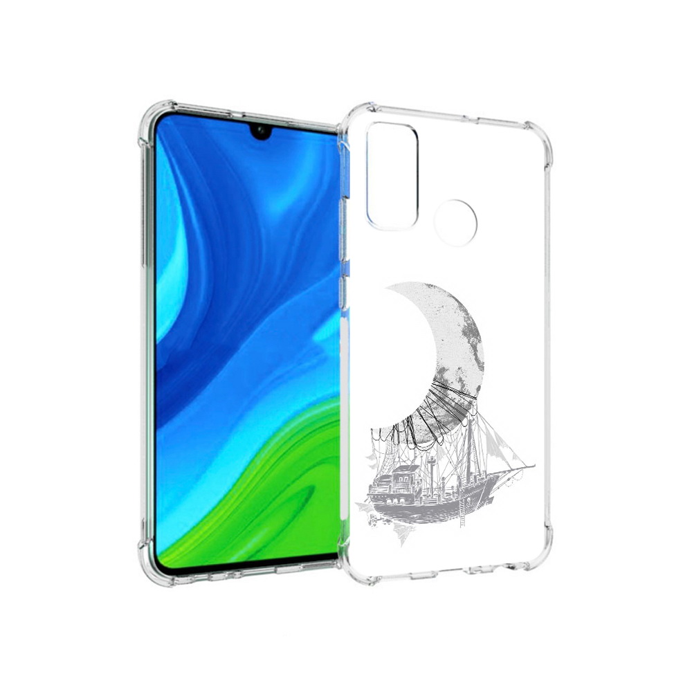 

Чехол MyPads Tocco для Huawei P Smart (2020) черно белый корабль полумесяц, Прозрачный, Tocco