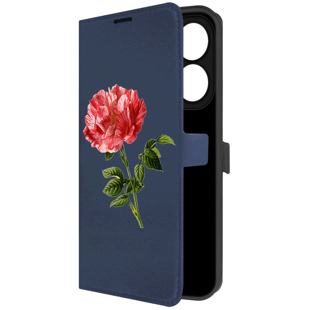 Чехол-книжка Krutoff Eco Book для Infinix Hot 40i Рисованная роза (синий)