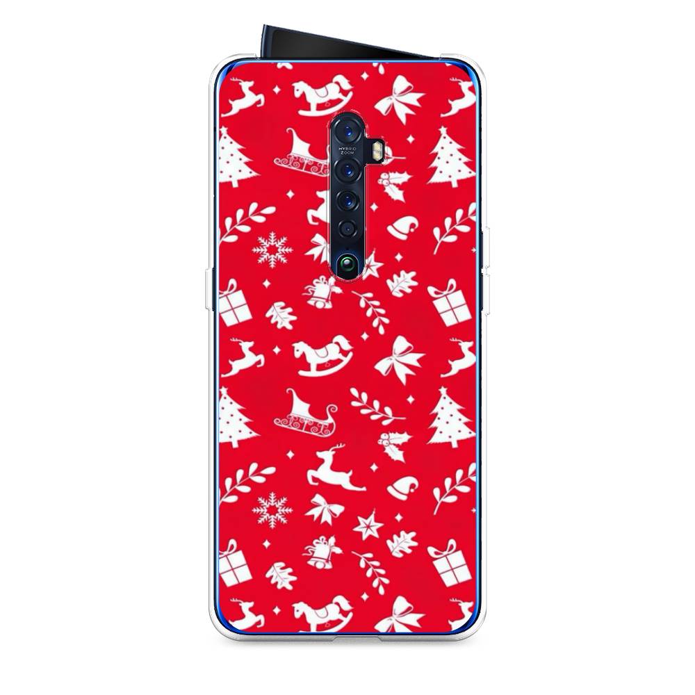 

Чехол на Oppo Reno 2 "Красный новогодний фон", Красный;белый, 253550-5