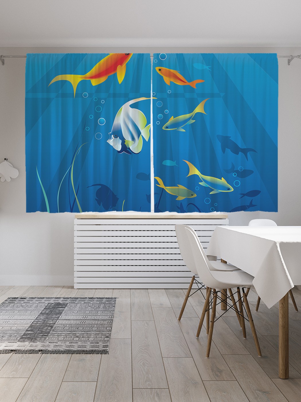 фото Классические шторы joyarty "вектор подводного мира", oxford delux, 2 полотна 145x180 см
