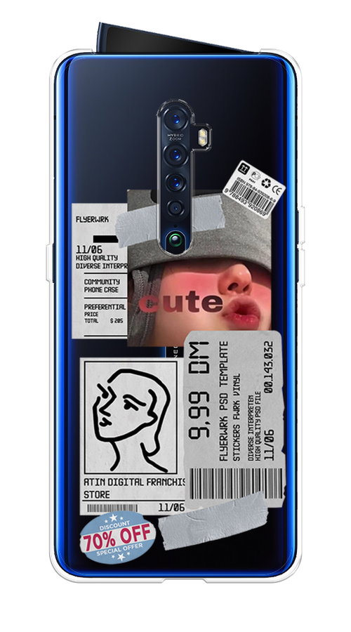 

Чехол на Oppo Reno 2 "Cute girl collage", Розовый;серый;голубой, 253550-6