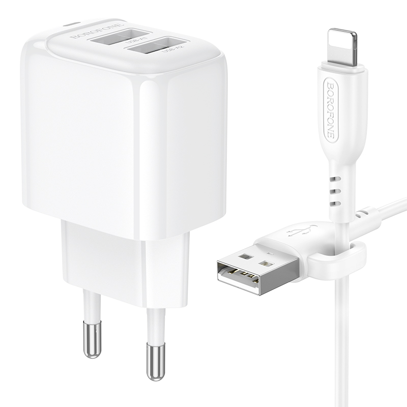 

Сетевое зарядное устройство Borofone BAS41Ai lightning 2xUSB Type A 2 А белый, BAS41Ai