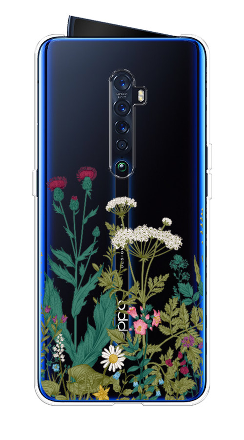 

Чехол на Oppo Reno 2 "Дикие полевые цветы", Зеленый;розовый;белый, 253550-2