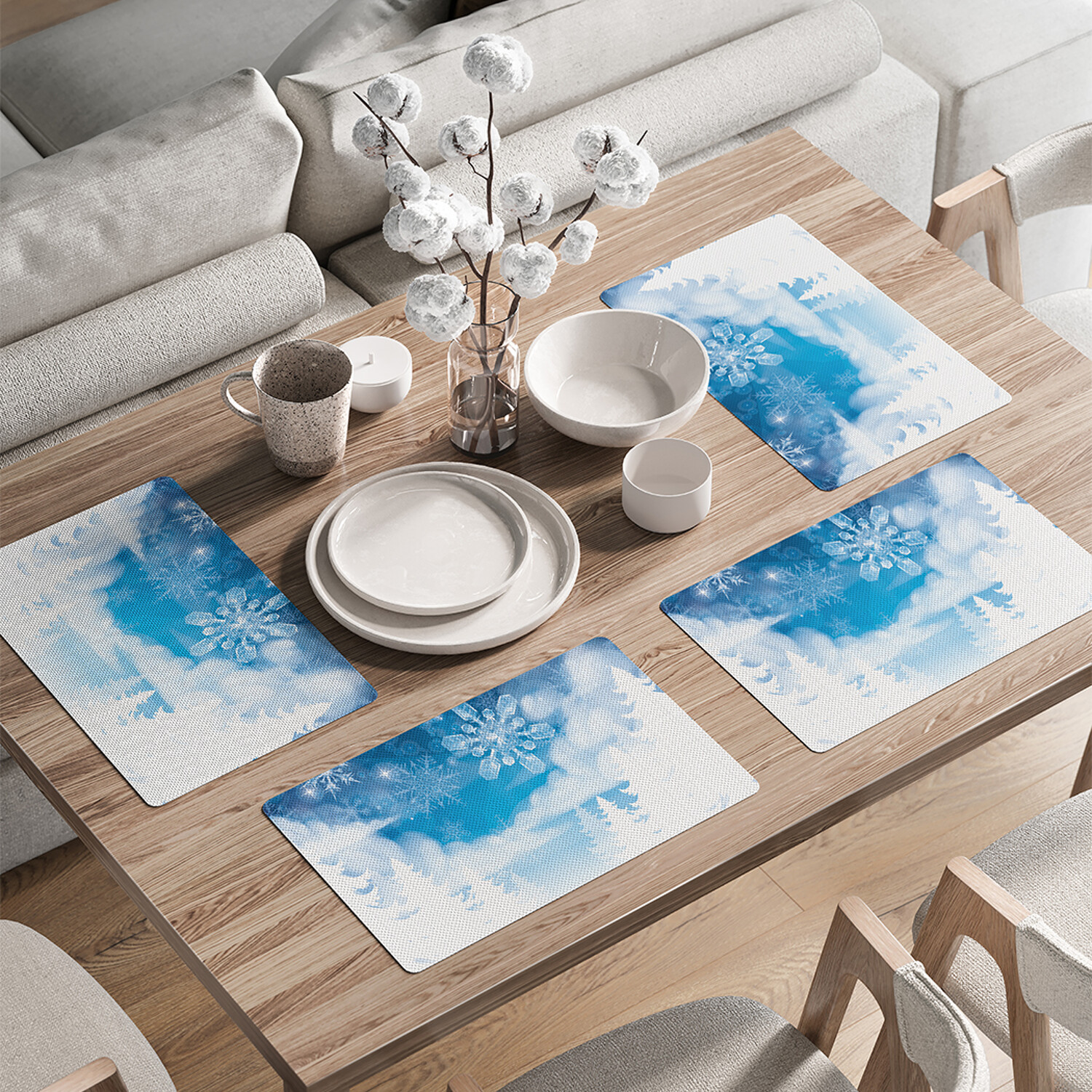 

Комплект тканевых салфеток JoyArty Холодные снежинки для сервировки стола 46x30 см, 4шт, Синий, Холодные снежинки