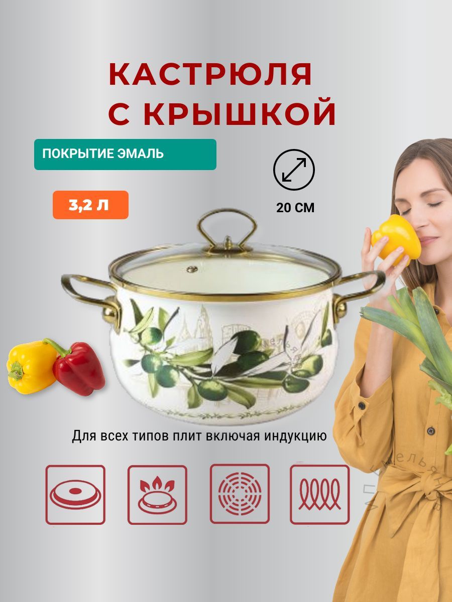 

Кастрюля Zeidan Z-80120 Olives, 3.2 л с крышкой, Белый, Z-80120