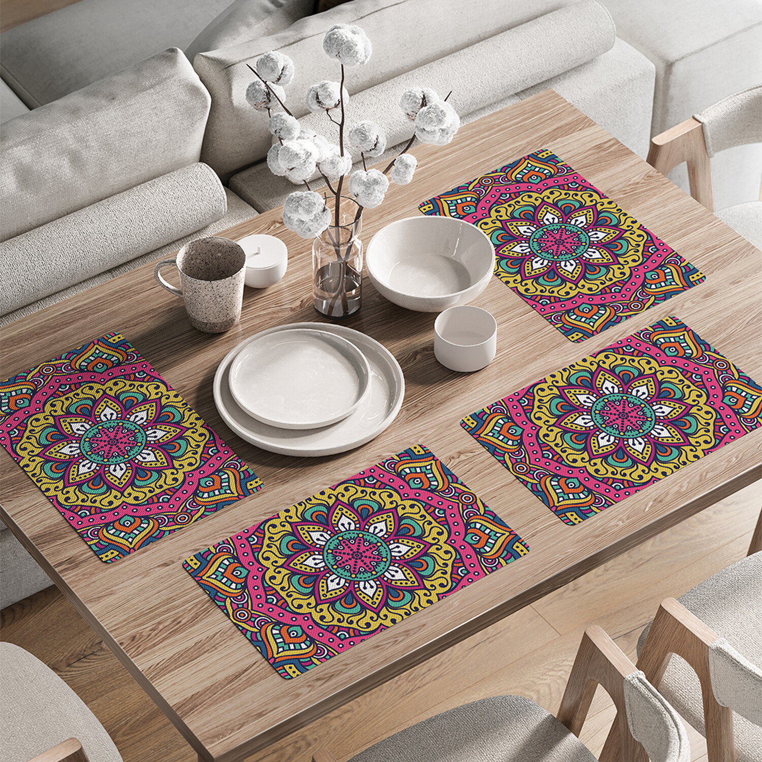 

Комплект тканевых салфеток JoyArty "Красочная мандала" для сервировки стола 46x30 см 4шт, Фиолетовый, Красочная мандала