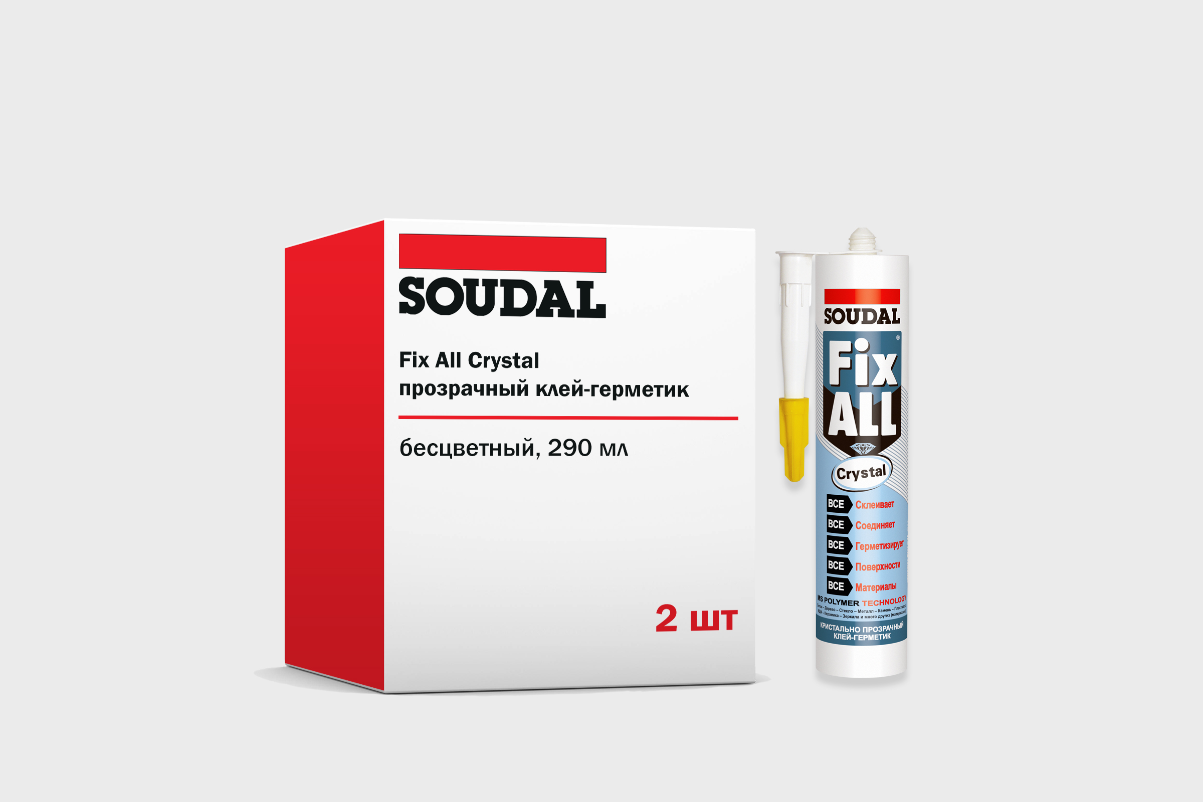 фото Клей-герметик soudal fix all crystal, бесцветный, туба 290 мл, набор 2 штуки