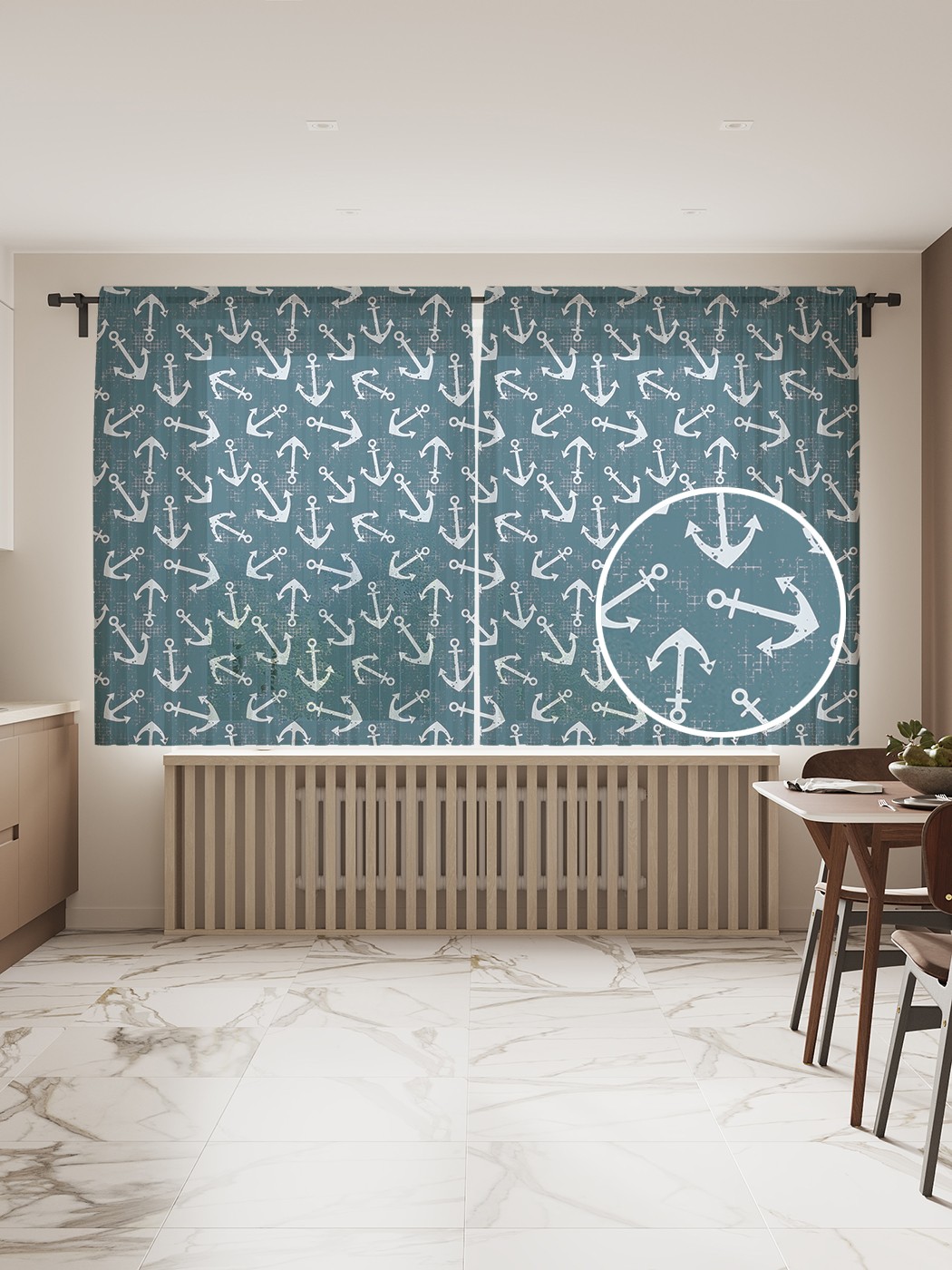 

Фототюль JoyArty "Якоря гранж", 145x180 см (2 полотна со шторной лентой + 50 крючков), Якоря гранж