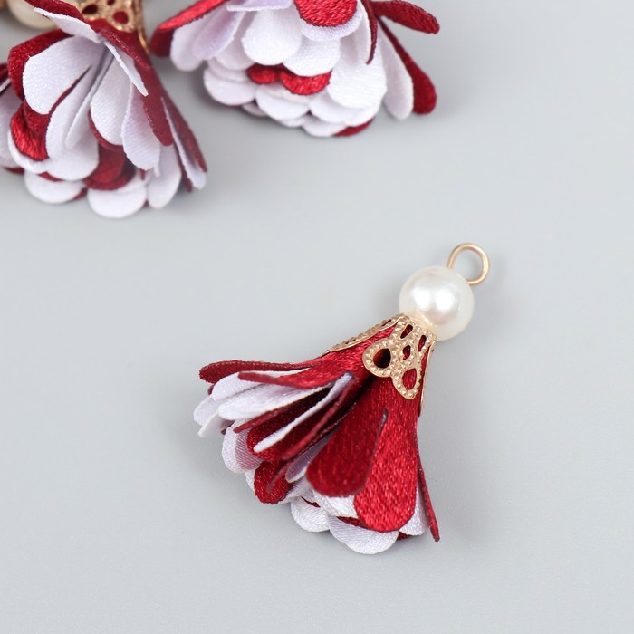 

Декор текстиль Цветок 2 цвета с жемчужиной. Бордовый и белый набор 6 шт 3 см, Золотистый;красный;белый