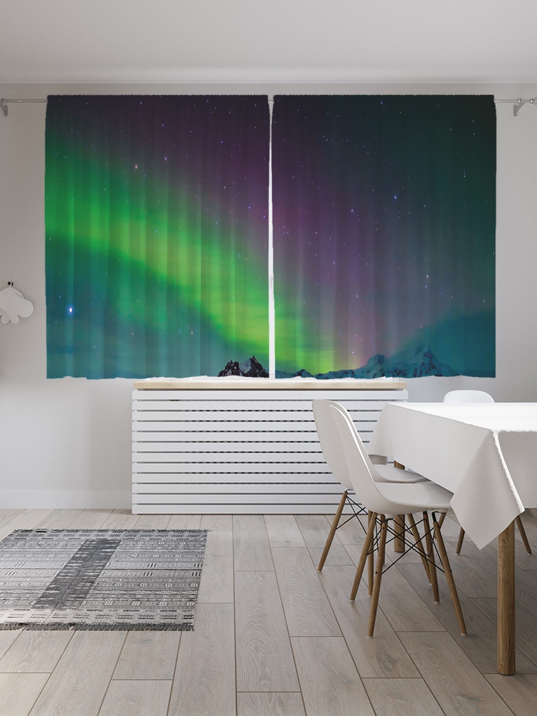 

Классические шторы JoyArty "Северное сияние в горах", Oxford DeLux, 2 полотна 145x180 см, Северное сияние в горах