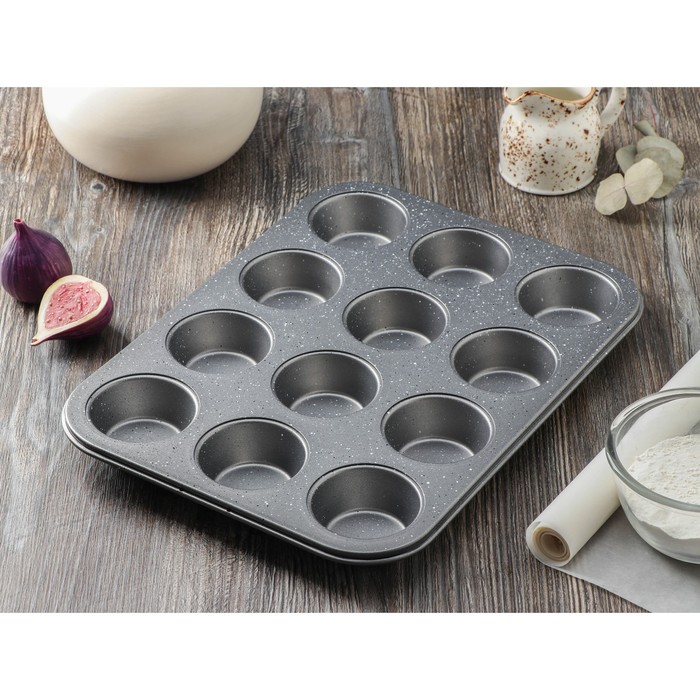 

Форма для выпечки Magistro Gourmet Range, 35х26,5х3 см, 12 ячеек, толщина 0,6 мм, серый