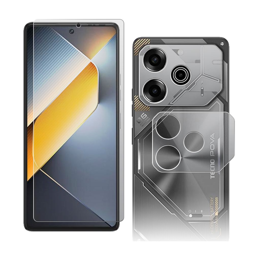 

Стекло защитное гибридное Матовое Krutoff для Tecno Pova 6 Pro + защита камеры (2шт.)