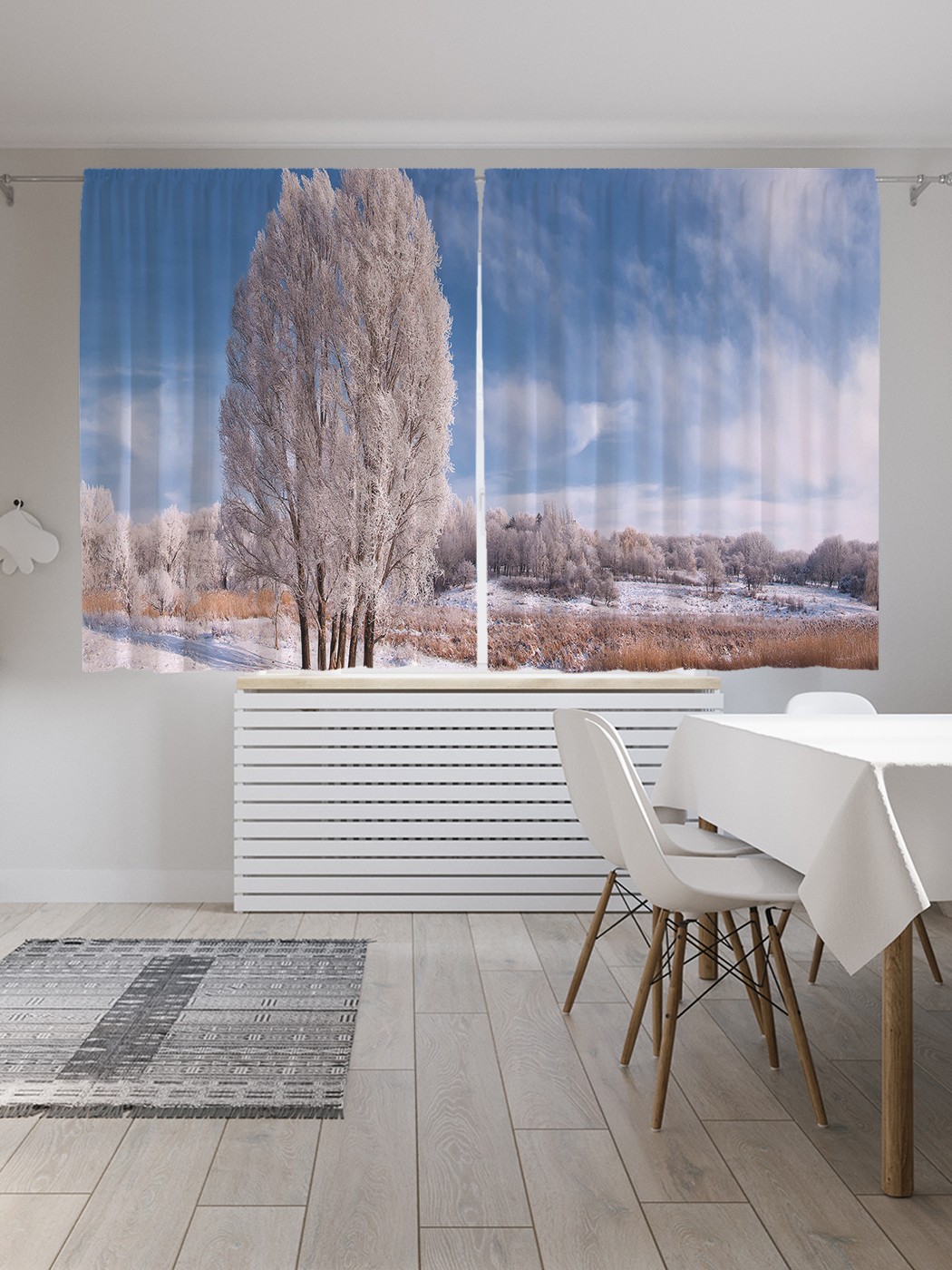 

Классические шторы JoyArty "Деревья в инее", серия Oxford DeLux, 2 полотна 145x180 см, Деревья в инее