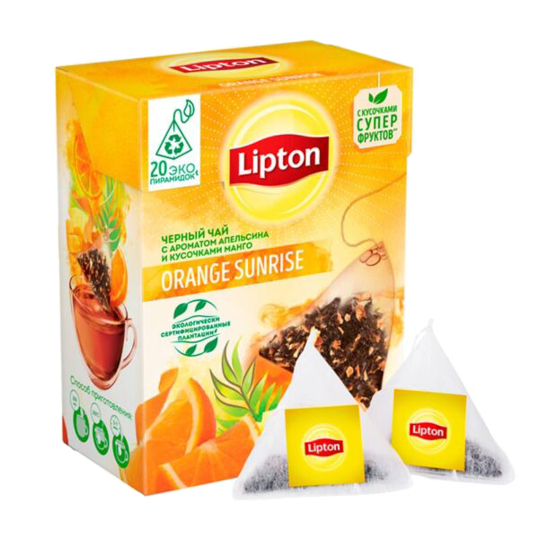 фото Чай черный lipton orange sunrise в пирамидках 1,8 г x 20 шт