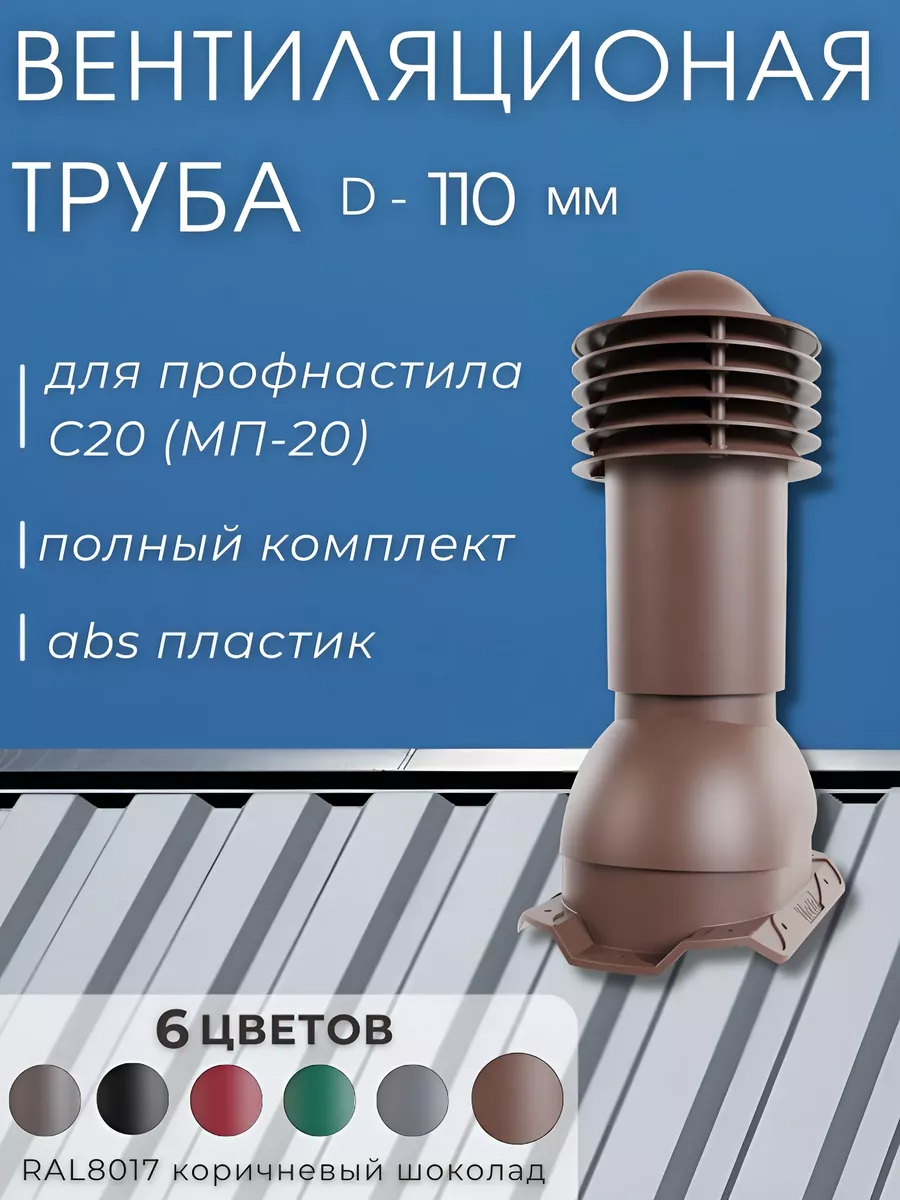 Труба вентиляции Viotto 507060065 110 мм утепленная, коричневый шоколад RAL8017